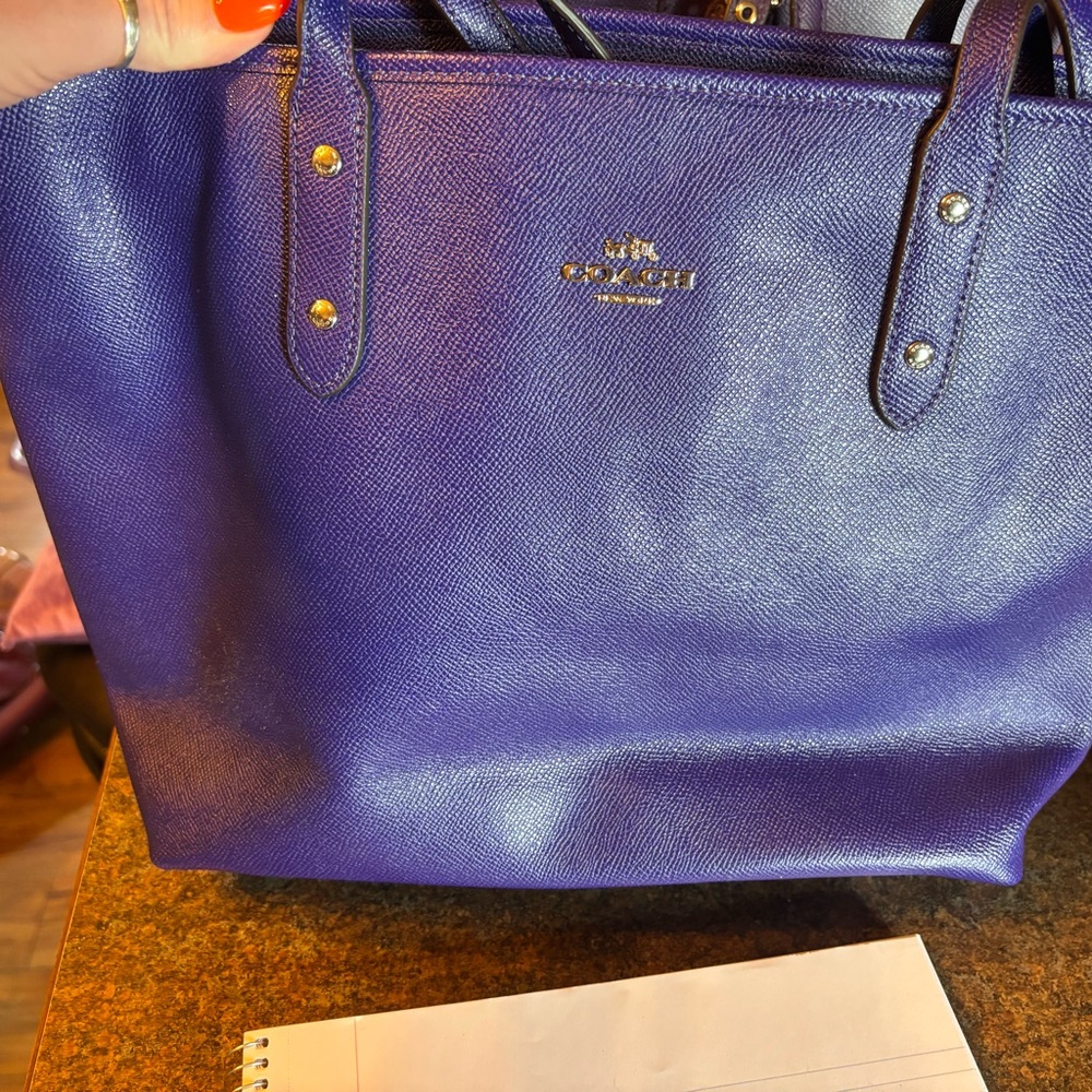 Coach Purple Leather Tote Bag